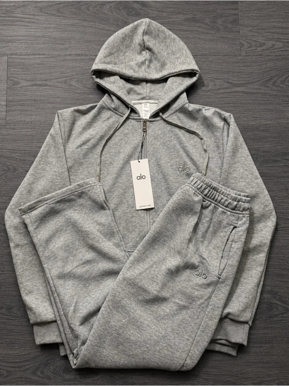 ALO YOGA Gray Full Zip Hoodie & Wide Leg Sweatpants Set NWT Women’s Large